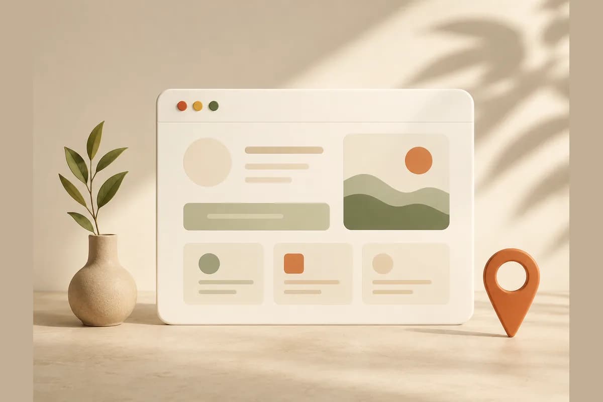 Ilustrasi jendela browser berbentuk papan alamat dengan penanda lokasi, menggambarkan domain sebagai alamat bisnis di internet.
