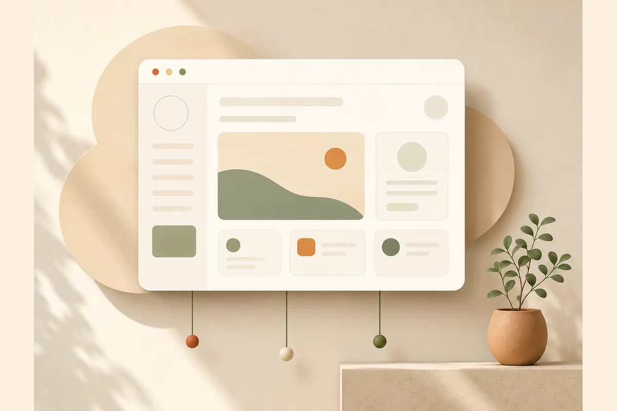 Mockup jendela browser mengambang di atas bentuk awan lembut, menggambarkan konsep hosting website gratis.