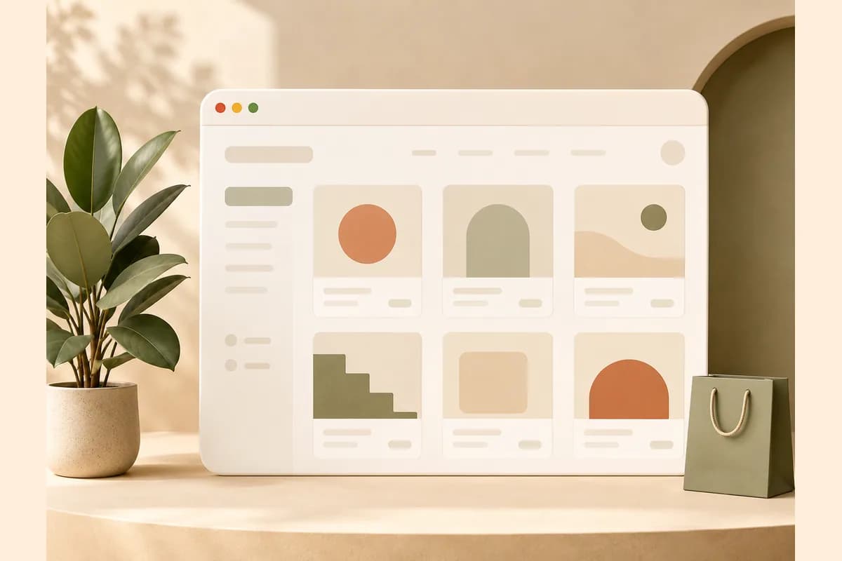 A warm editorial mockup of a selling website with product cards, trust proof, and a direct order path.