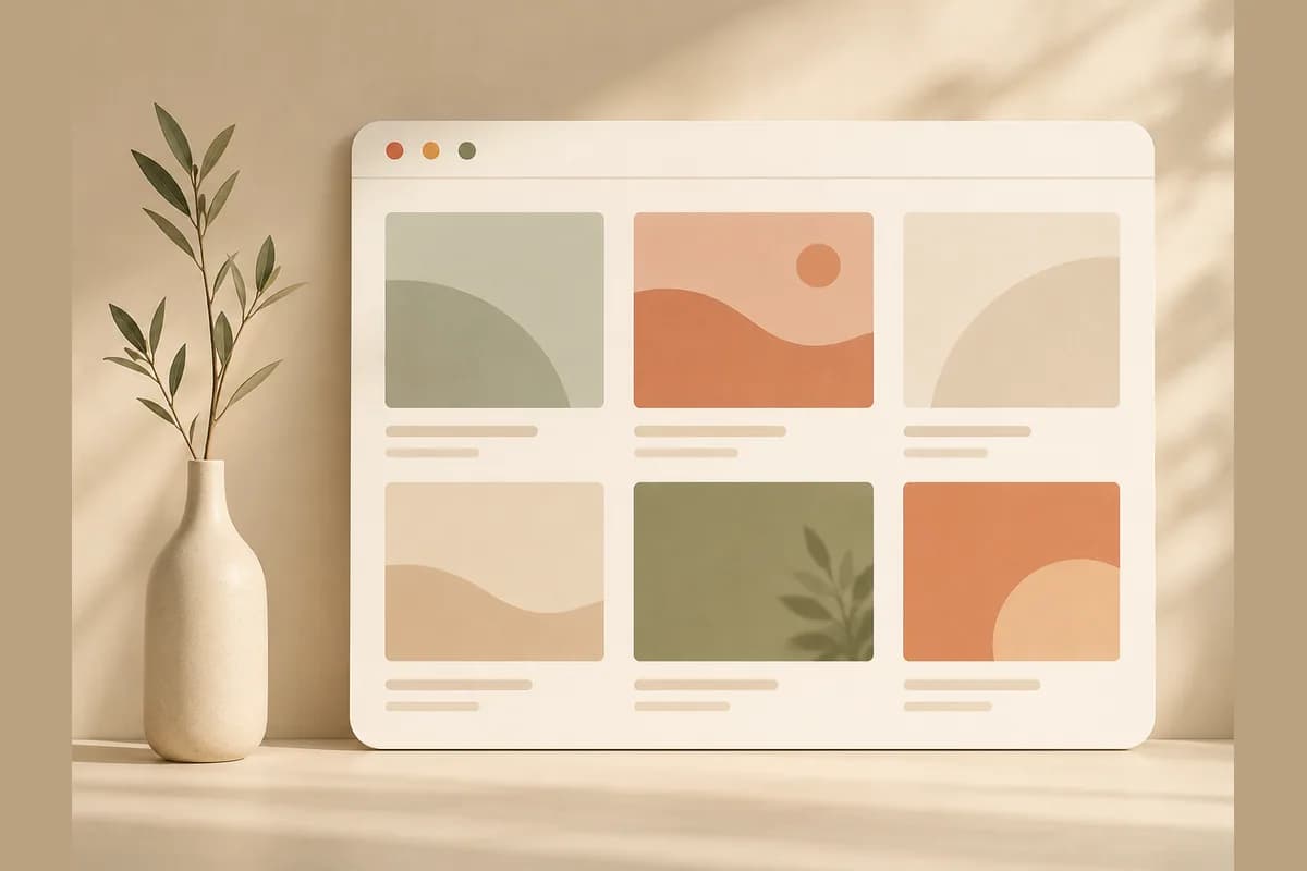 A browser window mockup showing a portfolio grid of empty image frames, representing a free portfolio website built with AI.