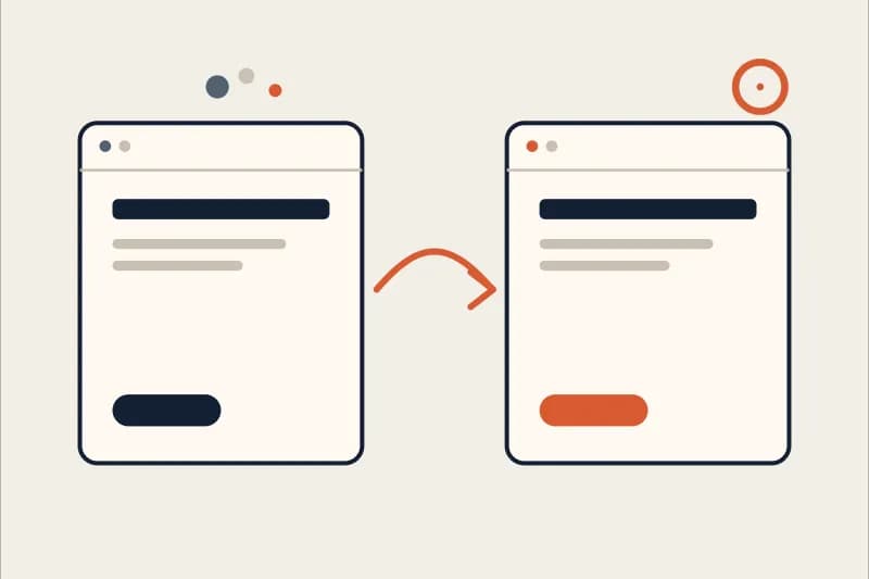 Two business browser windows connected by an ember arrow, representing social discovery flowing into a website that converts visitors