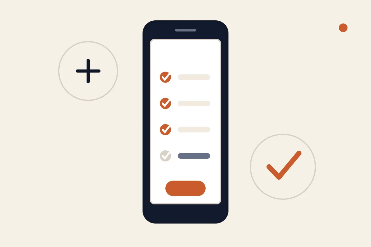 A mobile website launch checklist displayed on a smartphone