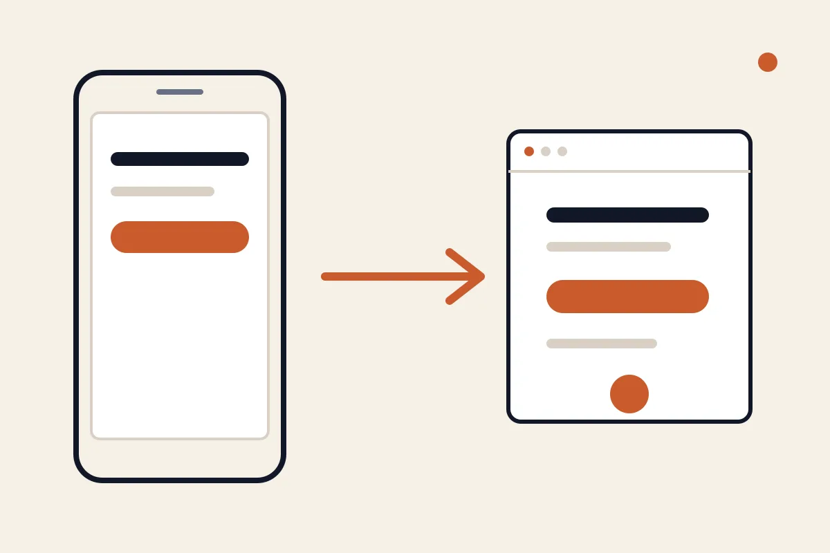 A phone-to-browser workflow showing how a website can be created from a mobile device