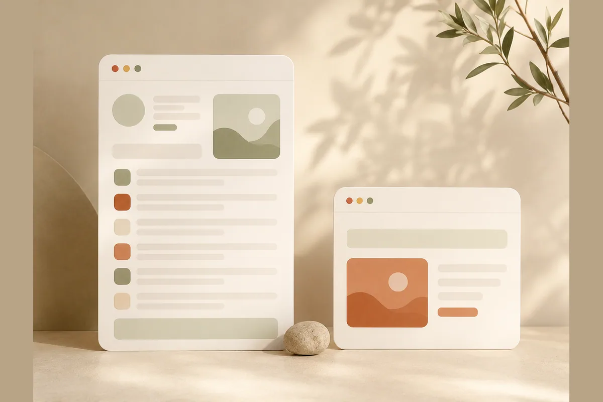 Two browser mockups of different heights side by side, comparing GoDaddy's AI builder against Forgelo.