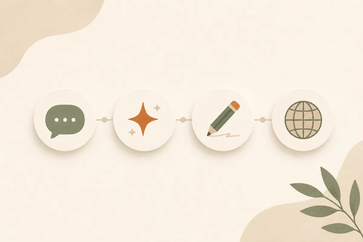 The four steps to build a website with AI: describe, generate, edit, publish