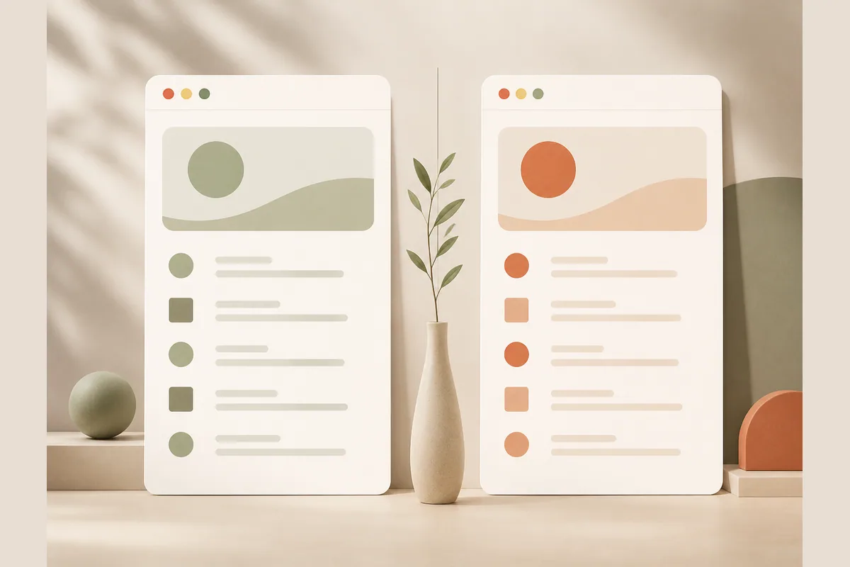 Two upright panels of feature markers set side by side, representing a direct comparison between two website builders.