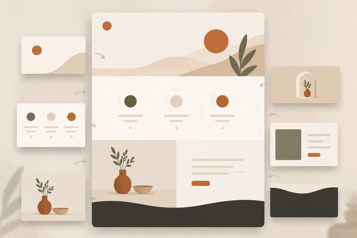 Website sections stacking into a clean page layout