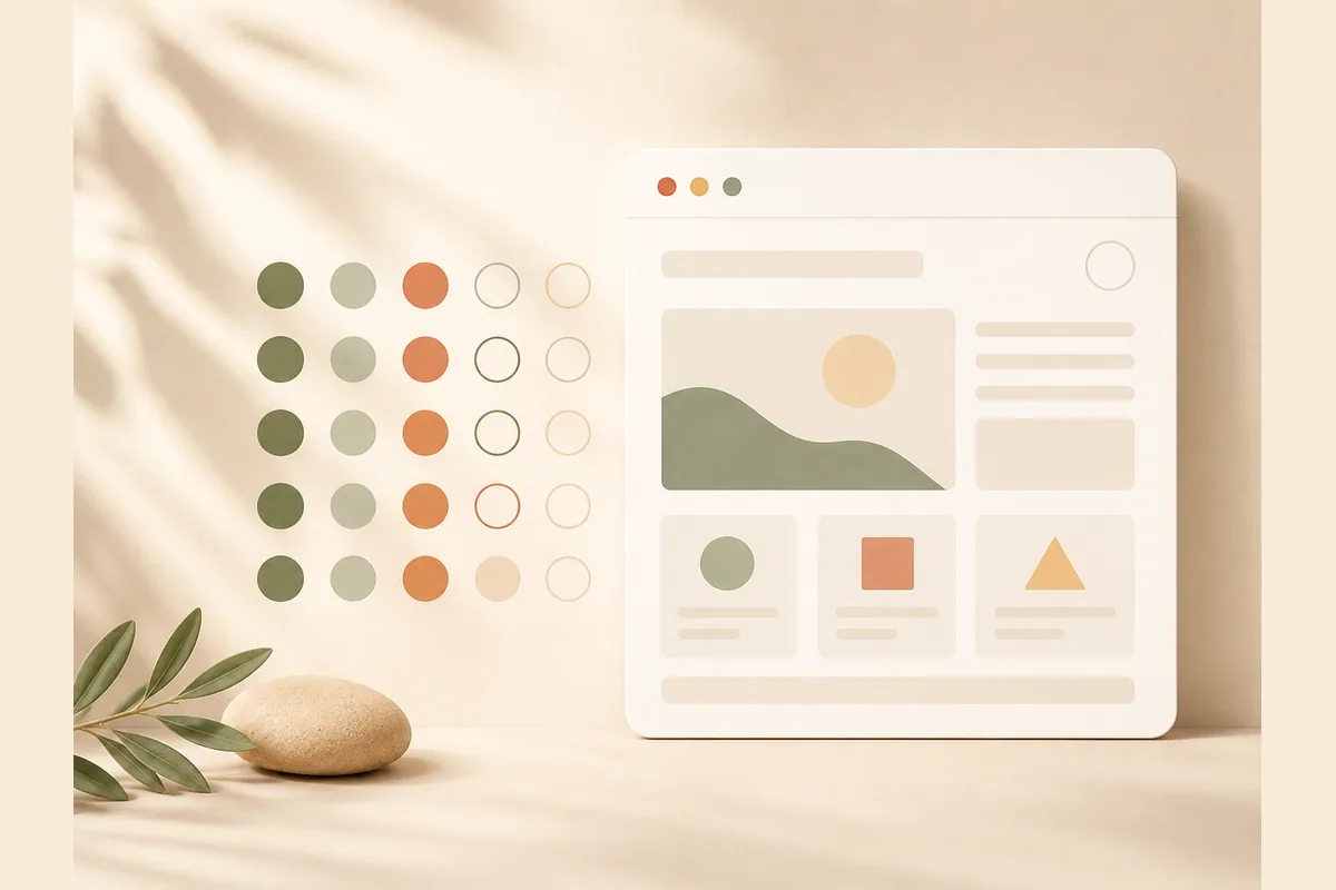 A grid of filled and hollow circles beside a browser window like a rating matrix, summarizing the design patterns that top sites share.